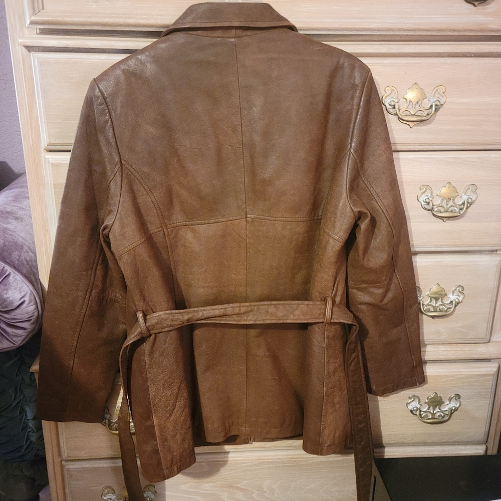 Wilson's Leather Brown Coat 100% Leather Medium Worn Once - Picture 7 of 8